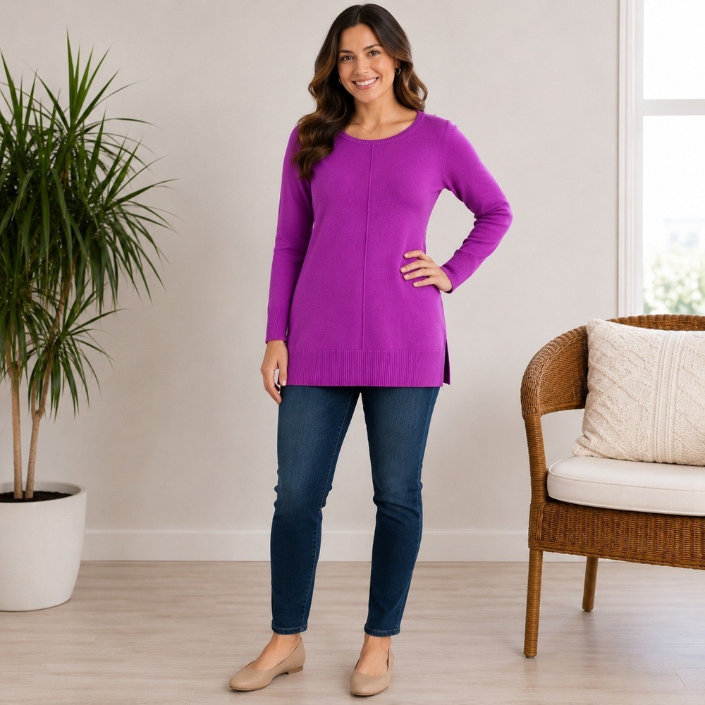 J. Jill Purple Cotton Blend Center‎ Seam Tunic Sweater Womens Medium Petite